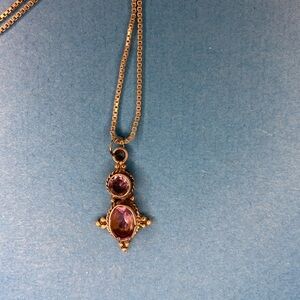 Beautiful 925 Silver and Amethyst(?) Necklace 16” Silver Chain